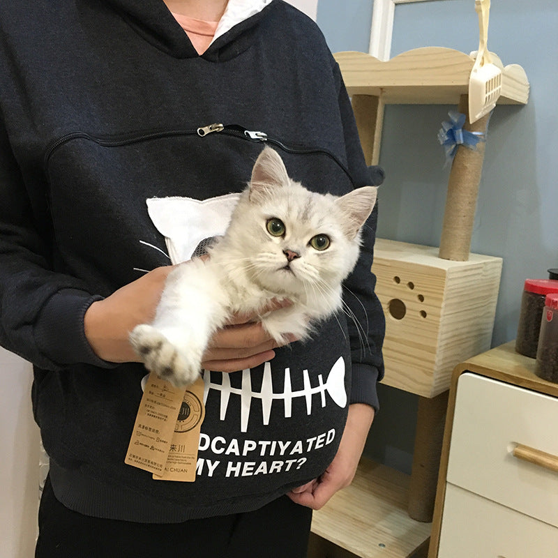 Cat Carrier Hoodie - Portable Pet Clothes for Walking, Cuddling, and Carrying Cats or Dogs