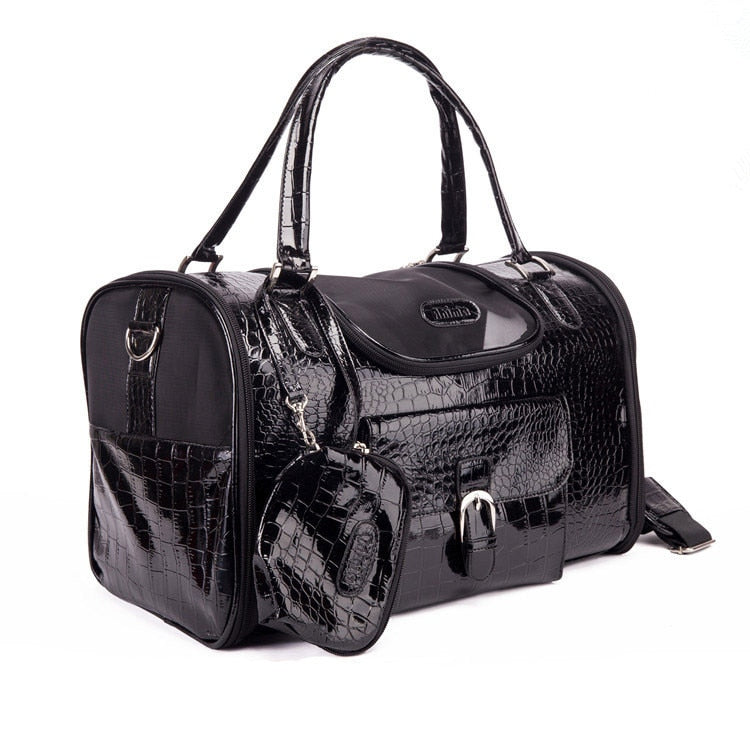 Brand Crocodile PU Leather Dog Carrier Bag with Purse Pink Black Pet Dog Carrier Case Portable Travel Dog Handbag Shoulder Tote