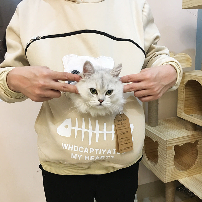 Cat Carrier Hoodie - Portable Pet Clothes for Walking, Cuddling, and Carrying Cats or Dogs